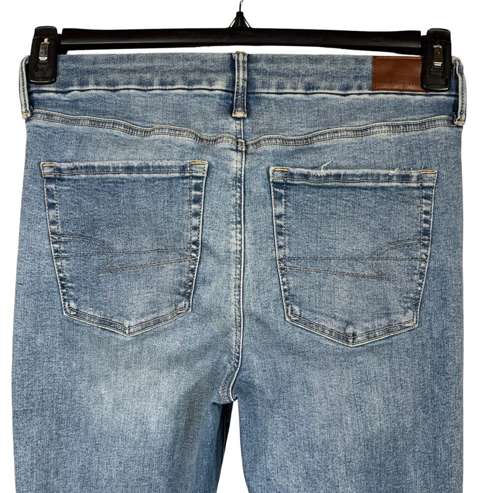 American Eagle SZ 12 SHORT Super Hi-Rise Jeggings Jeans Stretch Zip-Fly Whisker - Picture 5 of 11